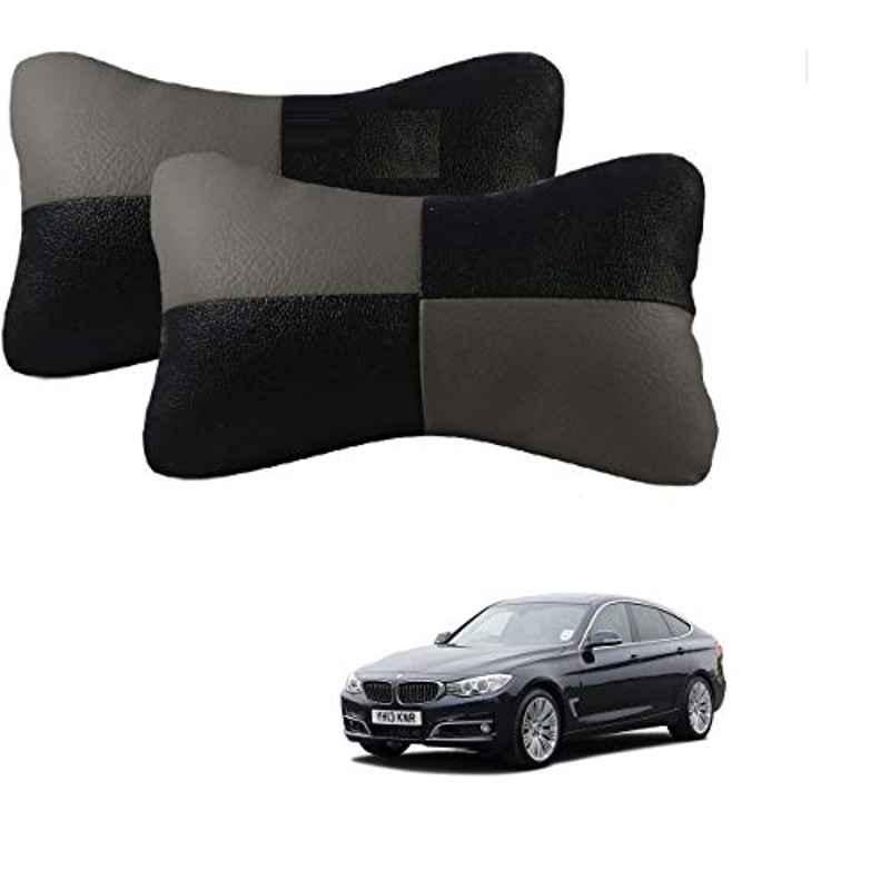 Kozdiko 2 Pcs Leather Grey & Black Neck Rest Car Cushion Pillow Set for BMW 3 GT