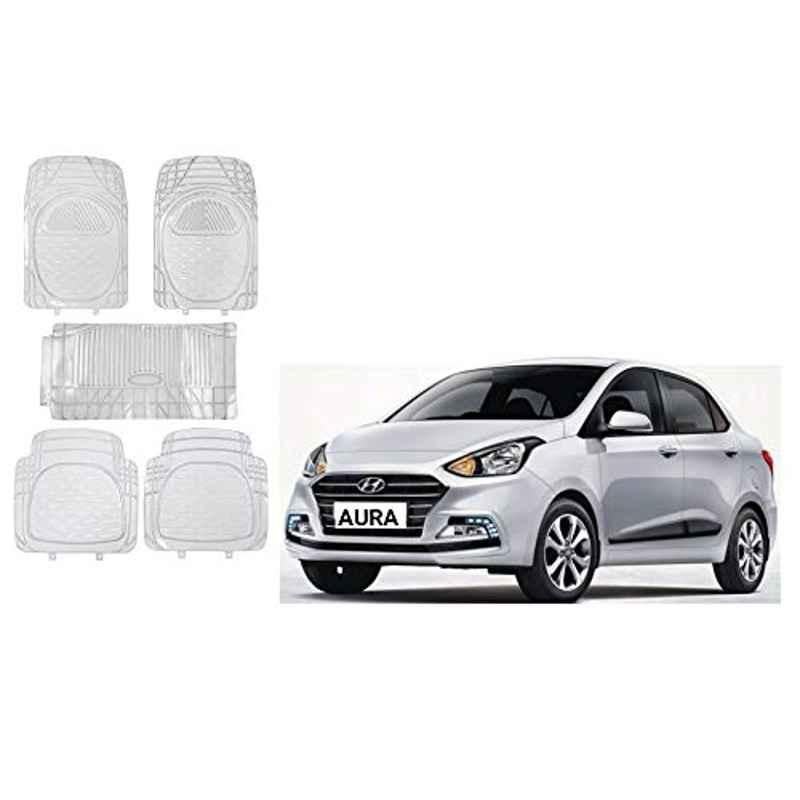 Kozdiko 5 Pcs 6205 Rubber & PVC Clear Car Foot Mat Set for Hyundai Aura