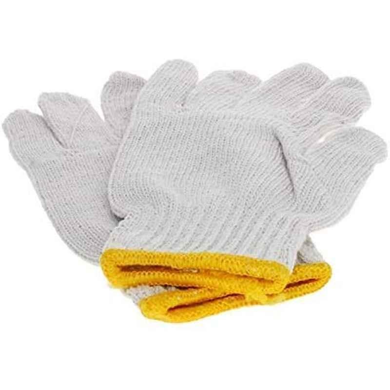 Abbasali White with Yellow Edge Washable Cotton Plain Seamless Workwear Industrial Gloves
