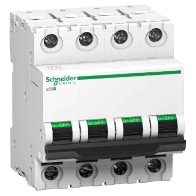 Schneider Electric Acti9 xC60 4A C-Curve Four Pole MCB, A9N4P04C, Breaking Capacity: 10 kA