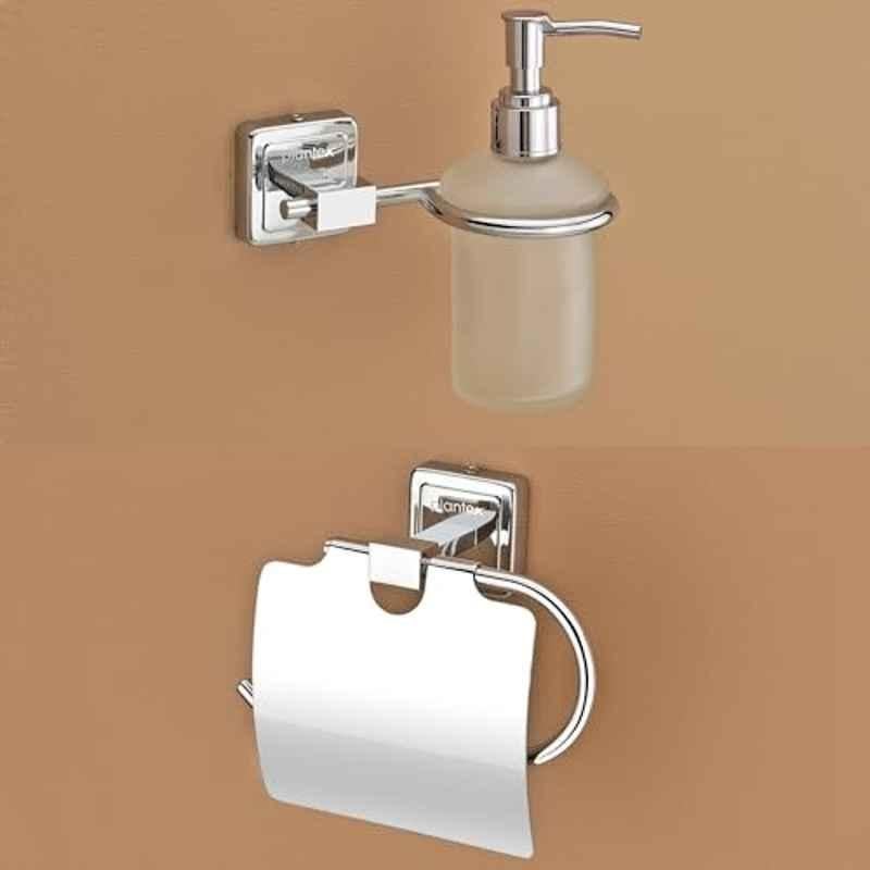 Plantex 2 Pcs Decan Stainless Steel 304 Chrome Liquid Soap Dispenser & Toilet Paper Holder Set