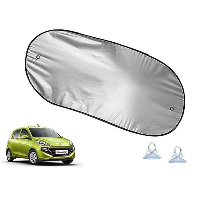 Auto Pearl Polyester Black & Silver Rear Window Sun Shade Curtain with Storage Pouch for Hyundai Santro Dlite, Era & Magna 2018-22