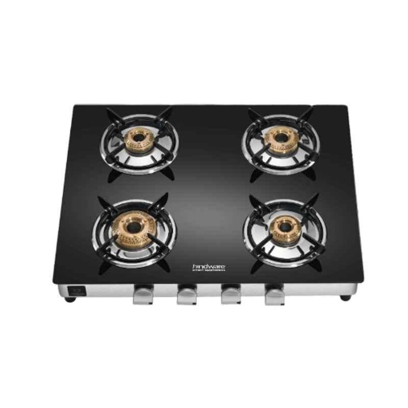 Hindware ARMO Plus GL 4B Glass Top Cooktop with 4 Brass Burner & Manual Ignition, CT 100213