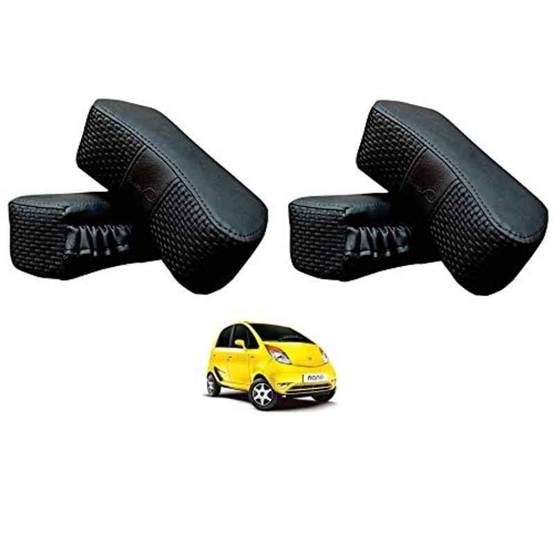 Kozdiko 4 Pcs CV Designer Black Leatherite Neck Rest Car Cushion Pillow Set for Tata Nano