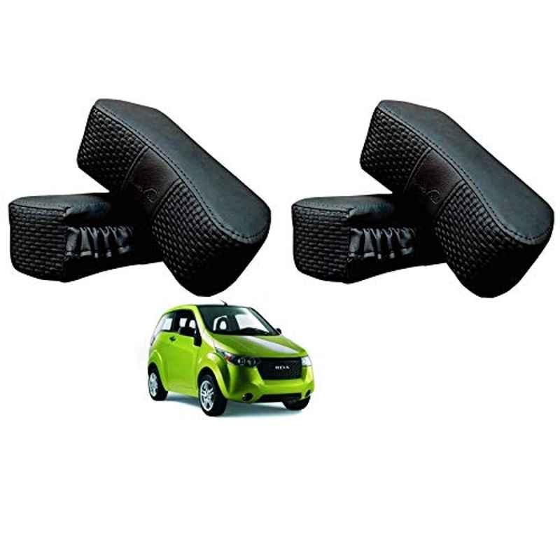 Kozdiko 4 Pcs CV Designer Black Leatherite Neck Rest Car Cushion Pillow Set for Mahindra Reva