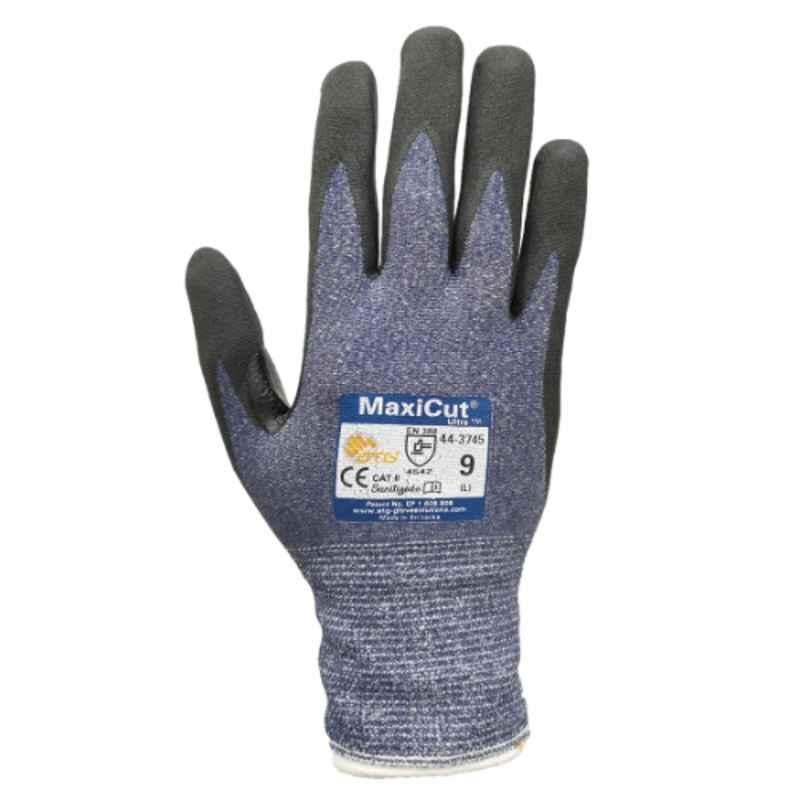 ATG Maxi Cut Micro Foam Nitrile Coated Blue & Black Safety Gloves, 443745, Size: XL
