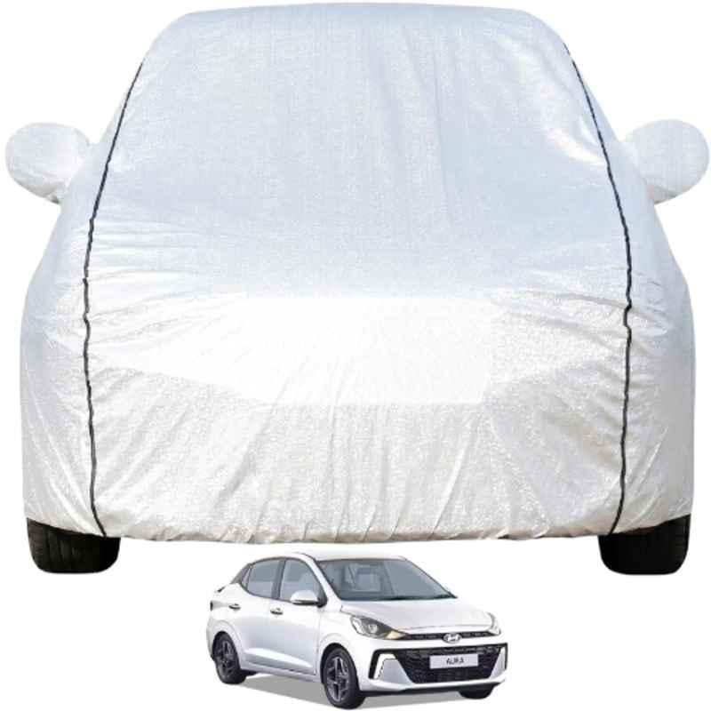 Allextreme Polyester Silver Car Cover with Mirror Pocket for Hyundai Aura 2021 & 2026 Models, PV-TT012