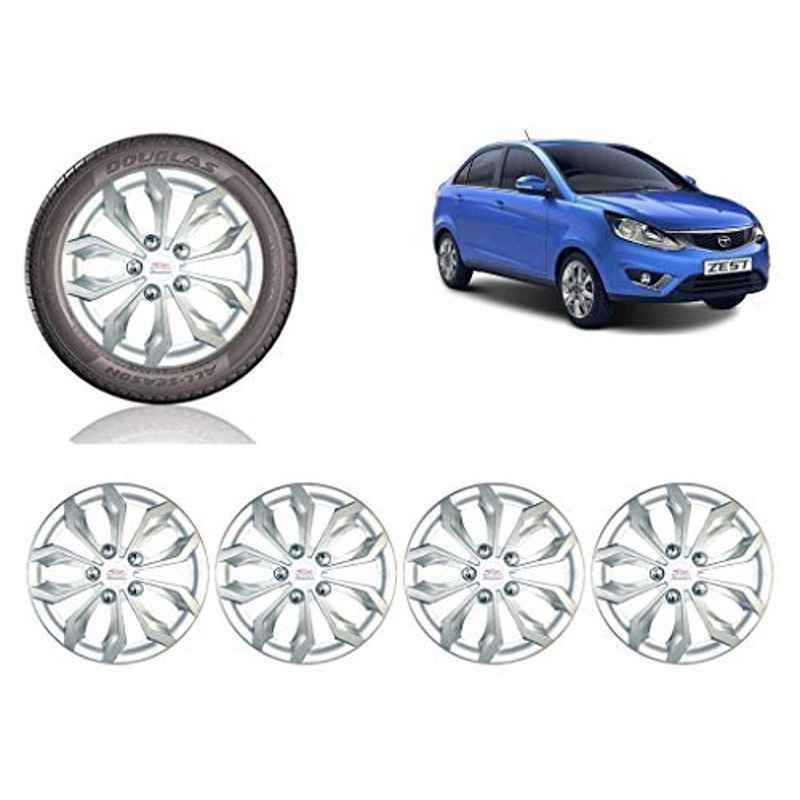 Auto Pearl 4 Pcs 15 inch ABS Silver Car Wheel Cover Set for TATA Zest