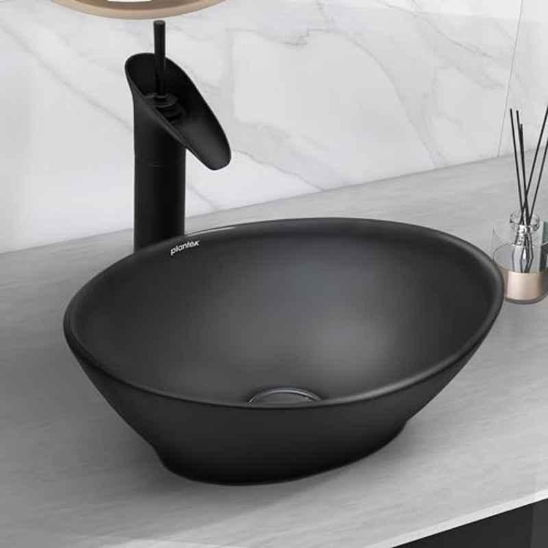 Plantex Boat 16x13x5.5 inch Ceramic Black Marble Wash Basin for Bathroom