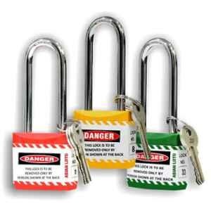 Asian Loto 3 Pcs 65mm Red, Yellow & Green Long Shackle Jacket Padlocks Set for Safety, ALC-LPL-RYG