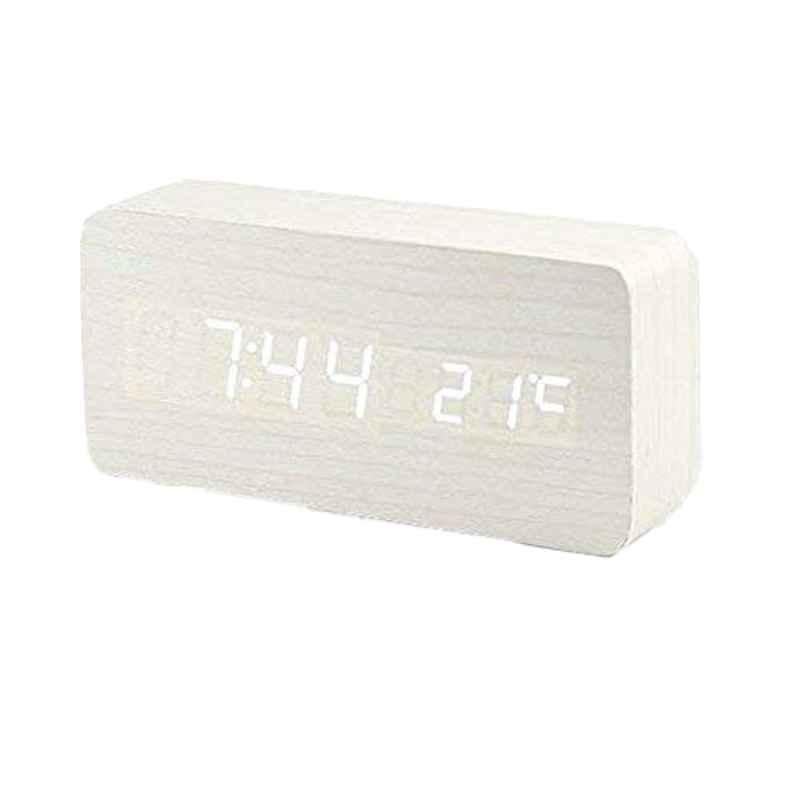 Rubik 14.7x7cm Wood White Digital Alarm Clock