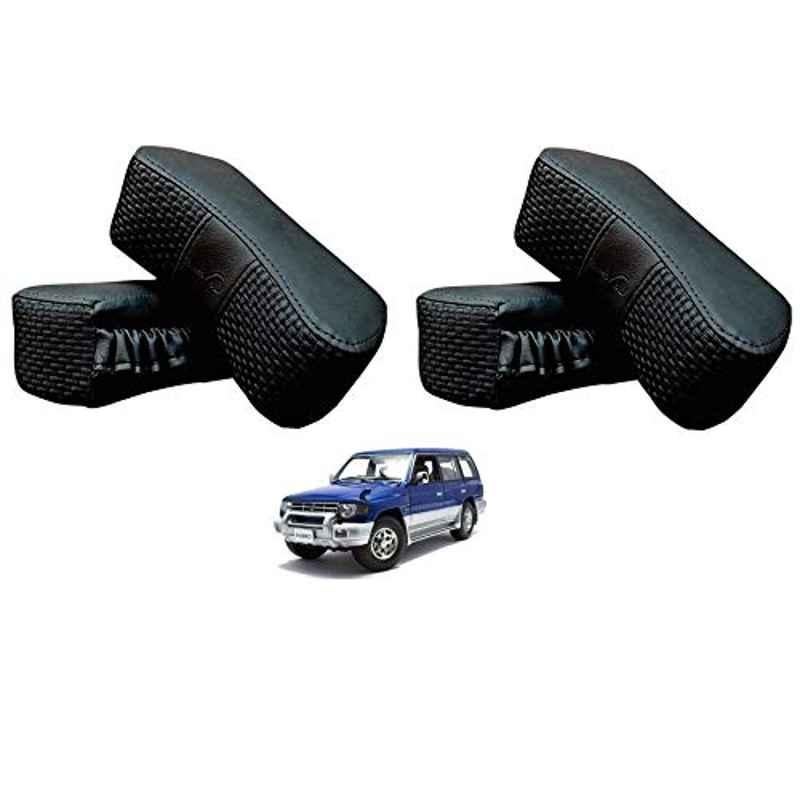 Kozdiko 4 Pcs CV Designer Black Leatherite Neck Rest Car Cushion Pillow Set for Mitsubishi Pajero