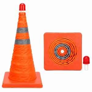 Visione Arc PVC Orange & Grey Foldable Collapsible Traffic Cone with LED Warning Light, VA-CONE-TC01