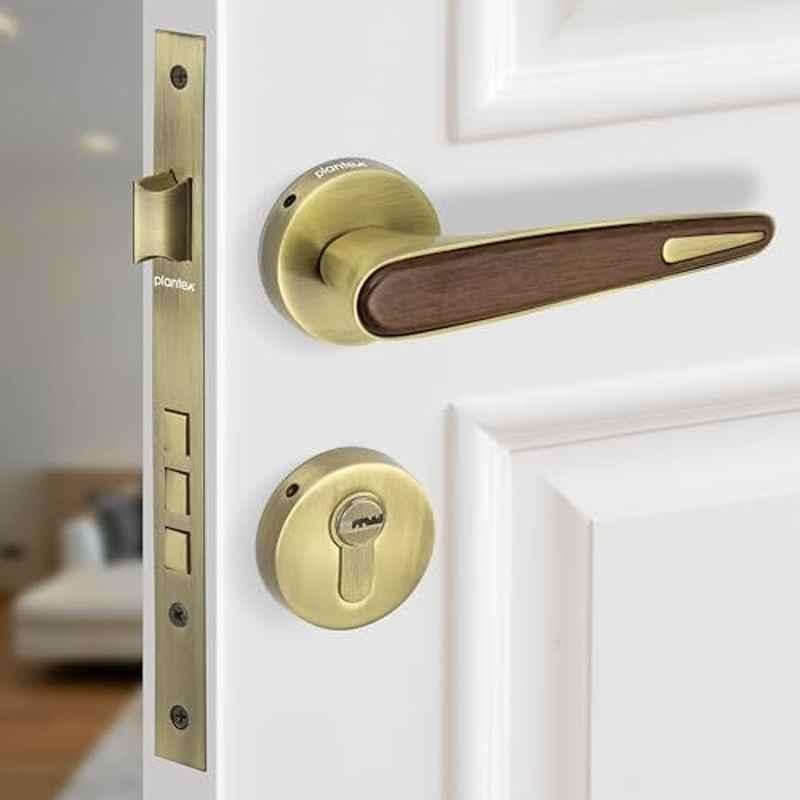 Plantex Main Door Lock/Mortise Lock for Door with 3 Years of Warranty Robust Door Lock for Home with Brass Lock Body & Cylinder Antique Brass & Wood Finish