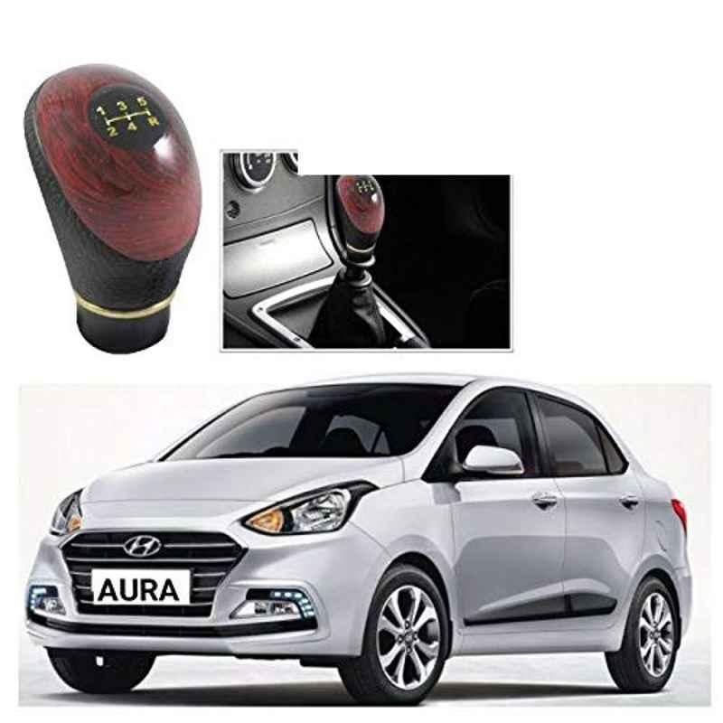 Kozdiko Wooden & PU Leather Black Gear Shift Car Knob for Hyundai Aura