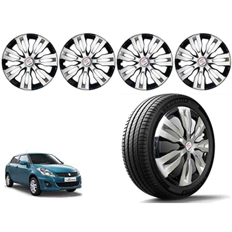 Auto Pearl 4 Pcs 14 inch Polypropylene Silver & Black Press Type Car Wheel Cover Set with Retention Ring for Maruti Suzuki Swift Dzire Type 2 2012-2015, 14WC_DzireT2_DC_DzireType2_2012_15