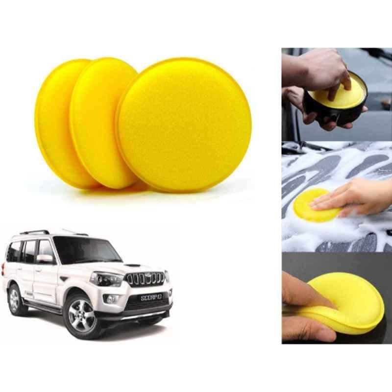 Auto Pearl Polyurethane Beige Washing & Waxing Polish Foam Sponge for Scorpio 2017 (Pack of 3)
