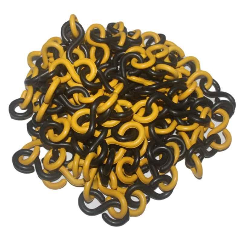 Ladwa 10m Plastic Yellow & Black S Hook Type Safety Barrier Cone Chain, LDW-10MTR-PLASTICHAIN-Y&B