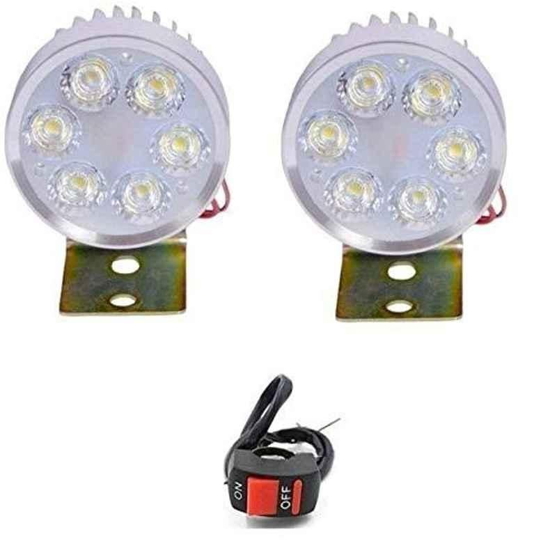 AOW LED Small Round Auxiliary Bike Fog Lamp Light Assembly White (Set of 2) with Switch for Yamaha Ray Z