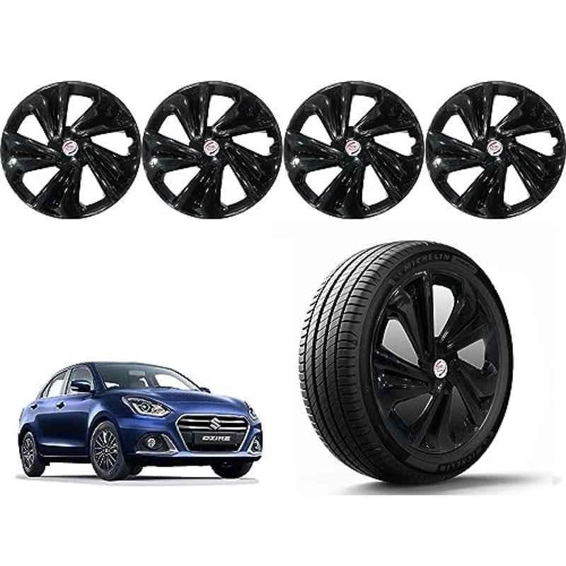 Auto Pearl 4 Pcs 14 inch Polypropylene Black Press Type Car Wheel Cover Set with Retention Ring for Maruti Suzuki Swift Dzire 2022 Onwards, 14WC_Tiago_Black_Dzire2022onwards