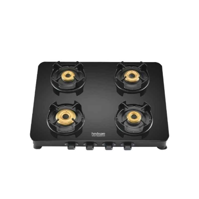 Hindware Alverio 4B Glass Top Cooktop with 4 Brass Burner & Manual Ignition, CT 100185