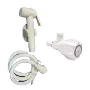 Fastgear ABS Plastic Matt Finish White Wall Mount Health Faucet with Pipe, Hook & PVC Angle Wall Set