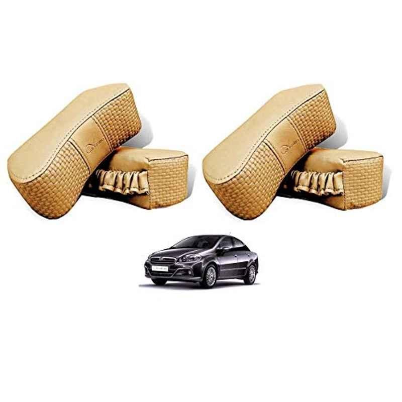 Kozdiko 4 Pcs CV Designer Beige Leatherite Neck Rest Car Cushion Pillow Set for Fiat Linea