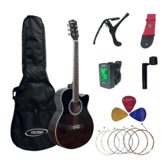 Techno 40 inch Cutaway Body Shape Basswood Black Right Hand Orientation Acoustic Guitar with Accessories, RJ-10240CG