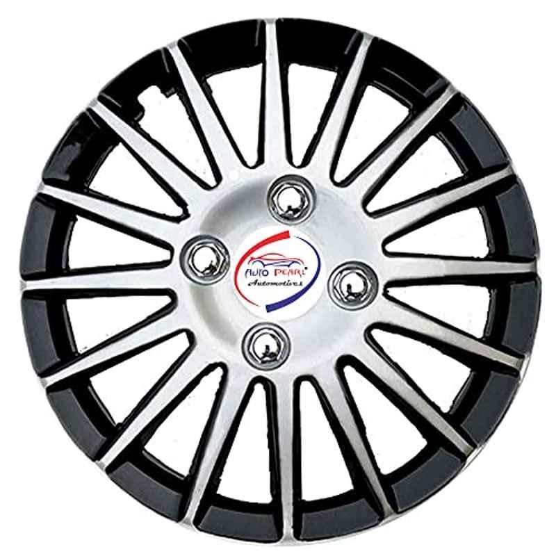 Auto Pearl 4 Pcs 13 inch ABS Silver & Black Universal Caps Wheel Cover Set