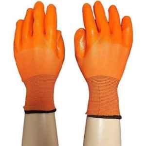 Brala Rubber Orange PVC Coated Safety Hand Gloves, Size: Medium (Pack of 100)