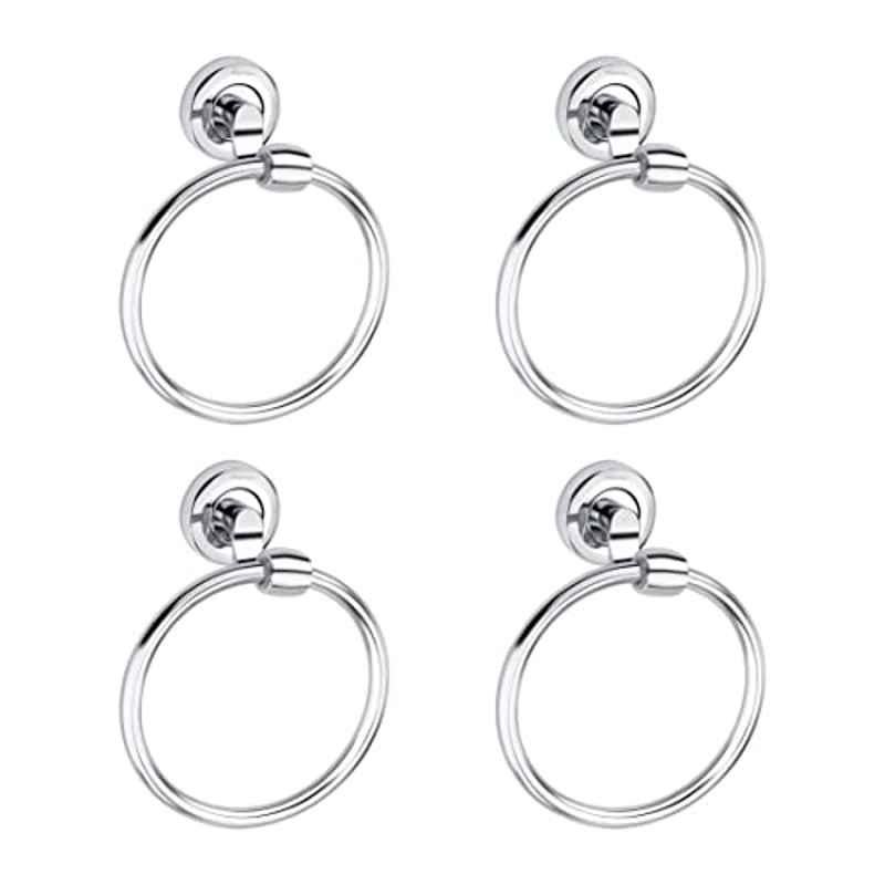 Aligarian Stainless Steel Chrome Finish Wall Mounted Round Towel Ring (Pack of 4)