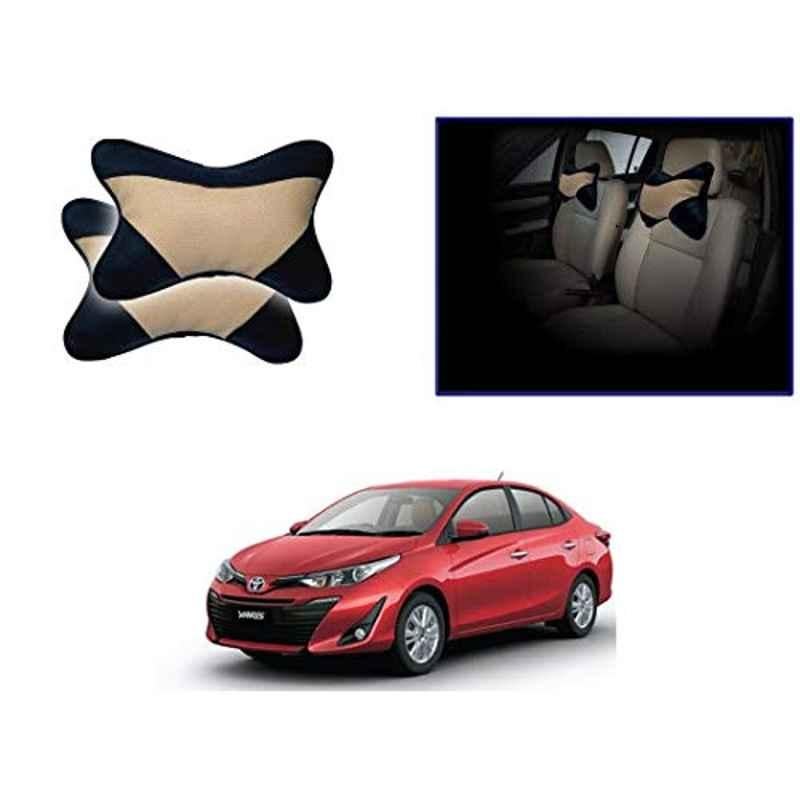 Kozdiko 2 Pcs Beige & Black Car Neck Rest Cushion Pillow Set for Toyota Yaris