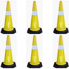 Ladwa 6 Pcs 750mm PVC Impact Resistant Yellow Road Traffic Safety Cone with 6m Chain & 6 Hooks Set