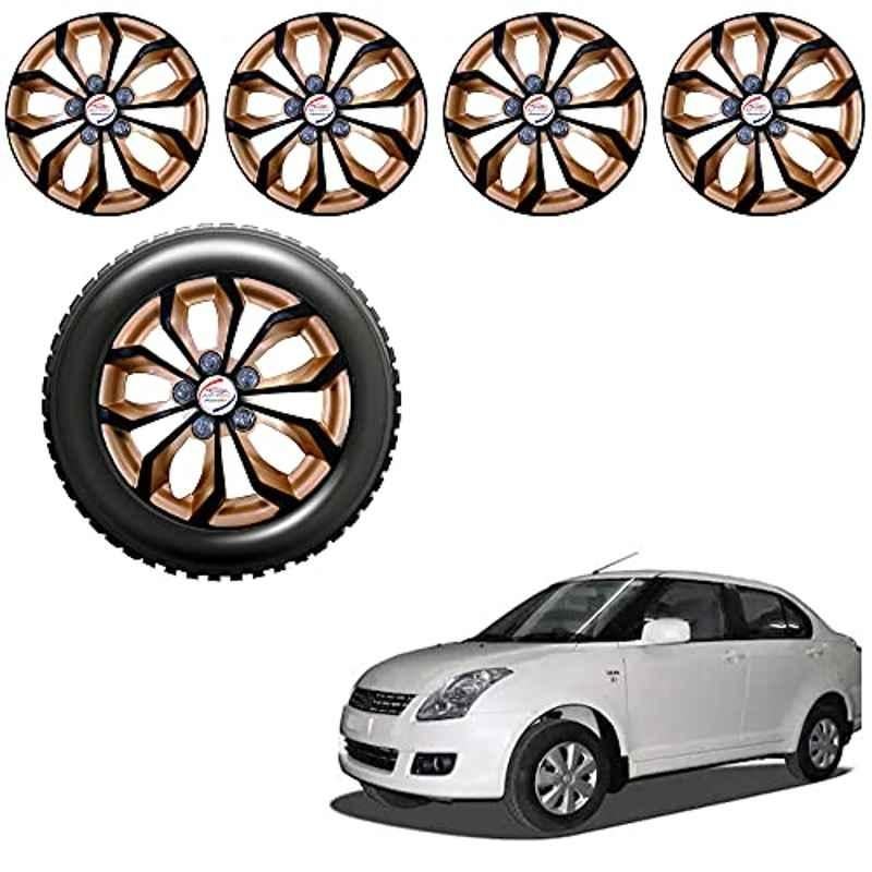 Auto Pearl 4 Pcs 14 inch ABS Golden & Black Wheel Caps Cover Set for Ford Figo 2015 with Retention Ring