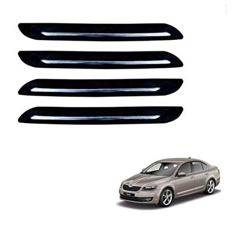 Kozdiko 4 Pcs PVC Black Car Bumper Protector Set with Chrome Strip for Skoda Octavia 2013-Present