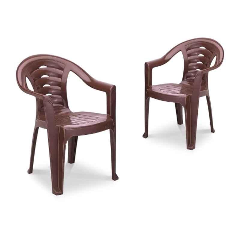 Maharaja Sunrise 590x600x800mm Plastic Brown Armrest Chair for Home & Office (Pack of 2)