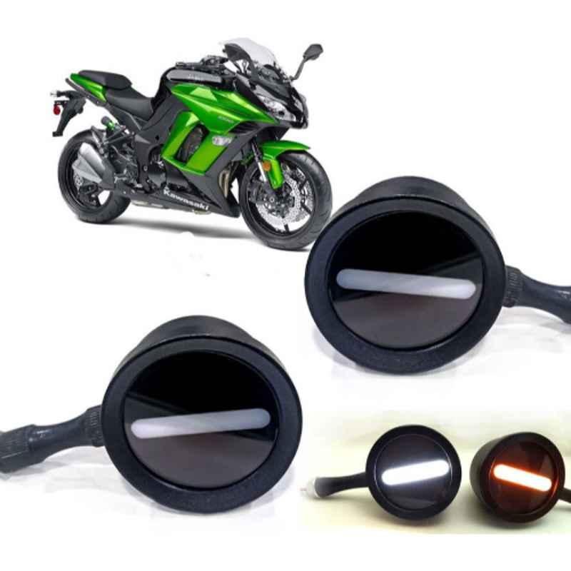 Auto Pearl 2 Pcs 12V Black Bike Front LED Indicator Light Set for Honda Ninja, F215