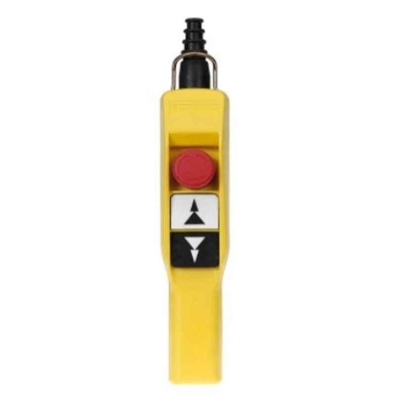 Schneider 2NO Plastic Yellow 2 Push Button Pistol Grip Pendant Control Station with 1 Emergency Stop NC, XACA2073