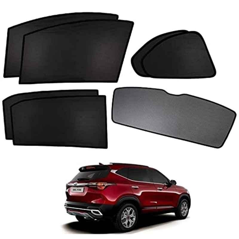 Kozdiko 5 Pcs Polyester Black Non Magnetic Window & Rear Sun Shades Set for Kia Seltos