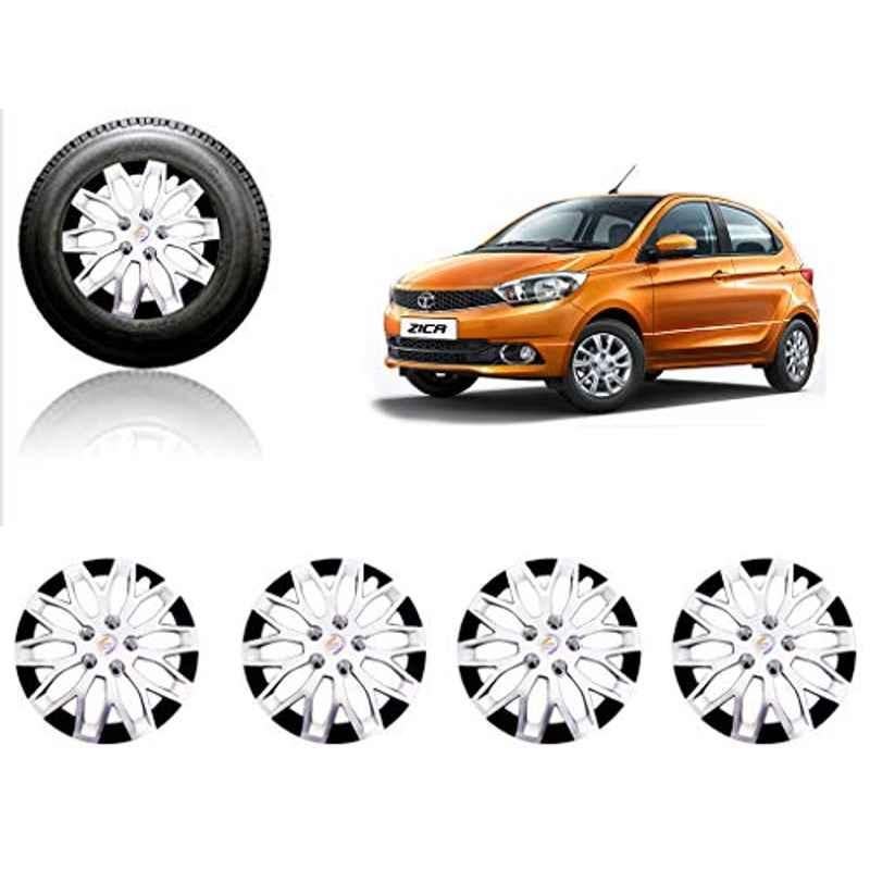 Auto Pearl 4 Pcs 14 inch ABS Silver & Black Car Wheel Cover Set for Tata Zica