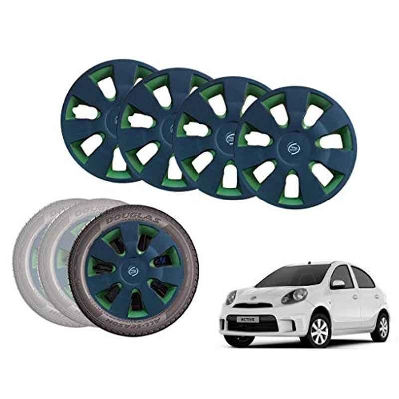 Auto Pearl 13 inch ABS Black & Green Car Hubcap Wheel Cover with Retention Ring Set for Micra Active