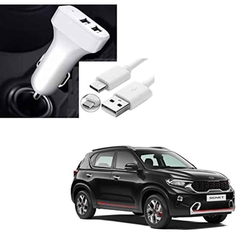Kozdiko 5.1A 2 USB Fast Car Charger with C-Type Cable for Kia Sonet
