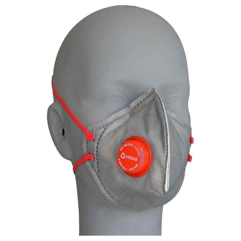 Venus Non Woven Synthetic Fiber Grey Folded Respirator Valve Mask, V-420 SLV DM FFP2