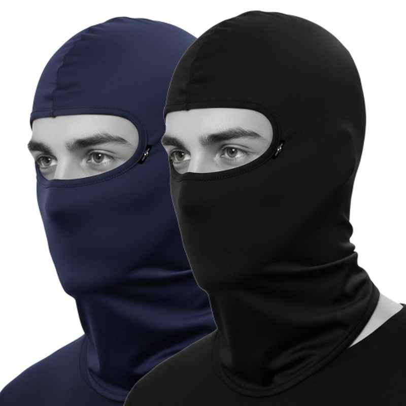 Kingsway Cool Pass Honey Comb Pattern 4 Way Stretch Lycra Black & Navy Blue Balaclava Face Mask for Bikers (Pack of 2)