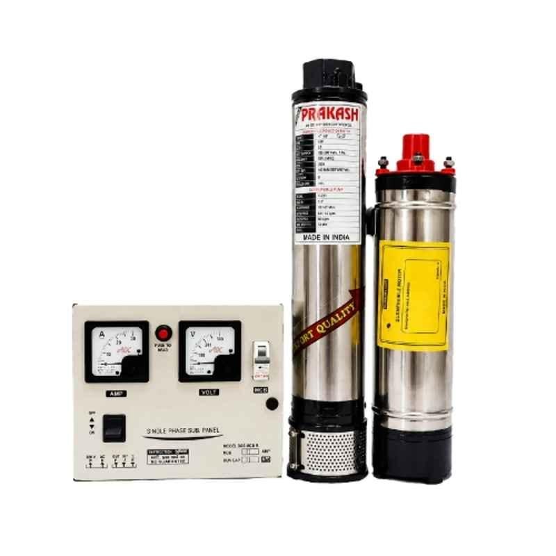 Prakash 2HP 15 Stage Single Phase Pure Copper Water Filled Submersible Pump with Control Panel