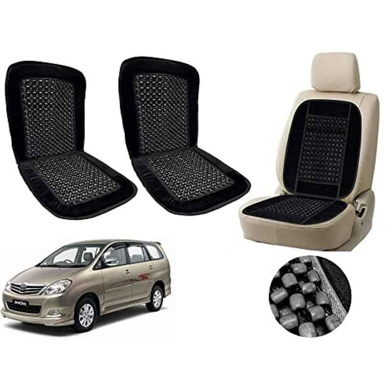 Auto Pearl PU, Velvet &a; Wooden Beads Black Rectangular Seat Cushion for Toyota Innova (Pack of 2 )-picture-33