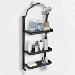 Plantex Stainless Steel Shower Rack/Self Adhesive Shower Caddy for Bathroom Hanging/3 Layer Shower Shelf for Bathroom with Soap Dish Holder, Toothbrush Holder 1520, Black
