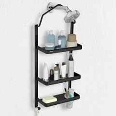 Plantex Stainless Steel Shower Rack/Self Adhesive Shower Caddy for Bathroom Hanging/3 Layer Shower Shelf for Bathroom with Soap Dish Holder, Toothbrush Holder 1520, Black