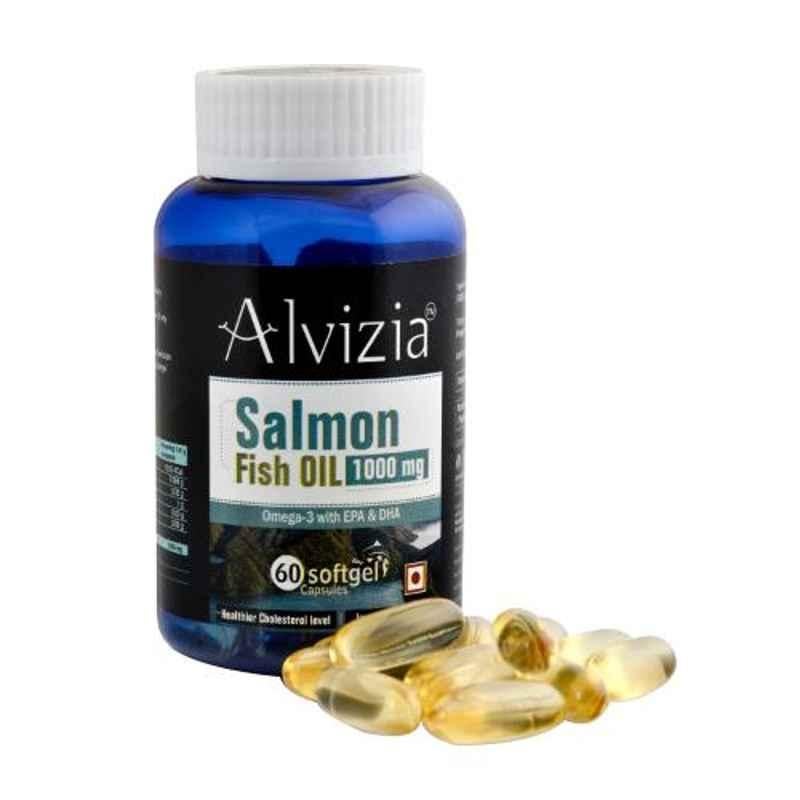 Alvizia 60 Pcs Softgel Capsules 1000mg Omega 3 EPA 330 DHA 220 Salmon Fish Oil Bottle