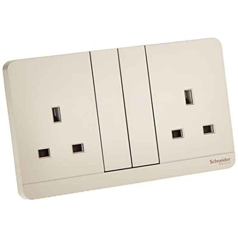 Schneider AvatarOn 13A 220V 1 Gang Polycarbonate Gold Double Switched Socket, E83T25_WG_G12